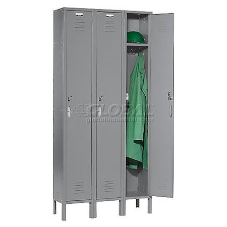 GLOBAL INDUSTRIAL Single Tier Locker, 12x18x72, 3 Door Ready To Assemble, Gray 652041GY